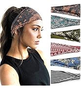 YONUF Boho Headbands For Women Fashion Wide Headband Yoga Workout Head Bands Hair Accessories Ban...