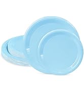 LIKAJON 50 Pcs Light Blue Paper Plates, 25 Pcs 9 Inch and 25 Pcs 7 Inch Disposable Dessert Plates...