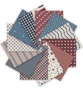 Whaline 12 Pcs Patriotic Cotton Fabric Bundles Vintage Plaid Stripe Star Fat Quarters 4th of July...