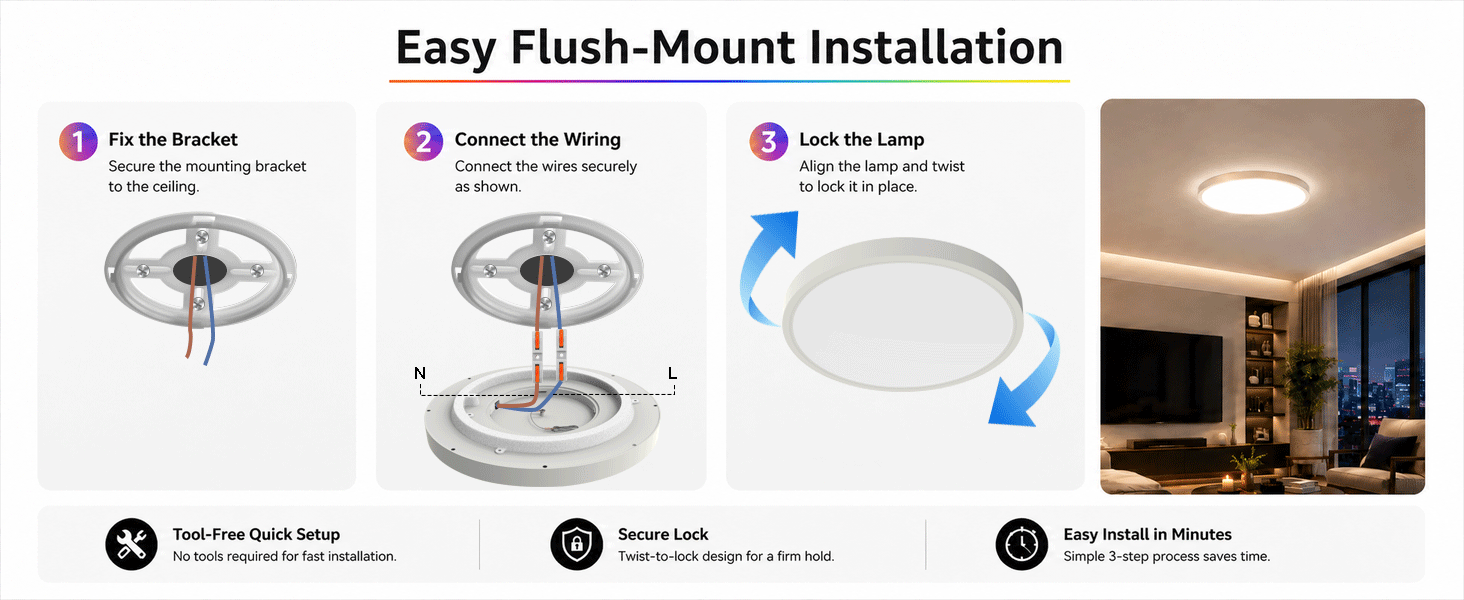 WULILI Smart Ceiling Light with easy flush mount installation and secure setup
