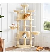 Allewie 73in Fan-Shaped Space-Saving Corner Cat Tower/Multi-Level Tall Cat Tree for Indoor Kittie...