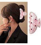 1 Pack Valentine's Day Hair Claw Clips Pink Hair Clips with Red Heart Rhinestone Valentines Hair ...