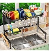 SNSLXH 2-Tier Over The Sink Dish Drying Rack, Kitchen Large Dish Drying Rack Over The Sink, Suita...