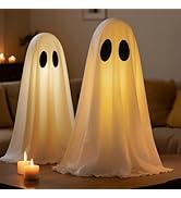 2 Packs Halloween Decorations Indoor - USB Power Ghost Decor Kit with Remote Controlled String Li...