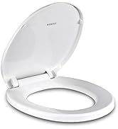 Toilet Seat Round with Non-Slip Seat Bumpers, Universal Quiet-Close Toilet Lid, Never Loosen and ...