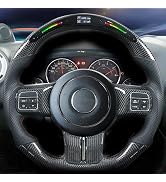Qiilu LED Steering Wheel, Carbon Fiber Racing Steering Wheel Flat Bottom D-Type Car Steering Whee...