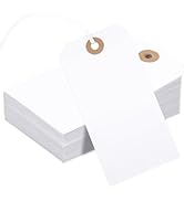 150PCS Blank Shipping Tags, 4 3/4 x 2 3/8 inches Manila Label Tags with String Attached Reinforce...