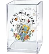 Gkodw Just One More Chapter Acrylic Pen Holder Cosmetic Organizer, Fun Skeleton Book Pen Pencil H...