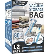 12 Pack Vacuum Storage Bags, Space Saver Bags (2 Jumbo/2 Large/2 Medium/2 Small/4 Roll) Compressi...