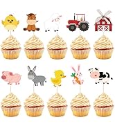 Hooqict 40Pcs Farm Cupcake Toppers Farm Animal Birthday Cake Topper Decorations Cupcake Picks for...
