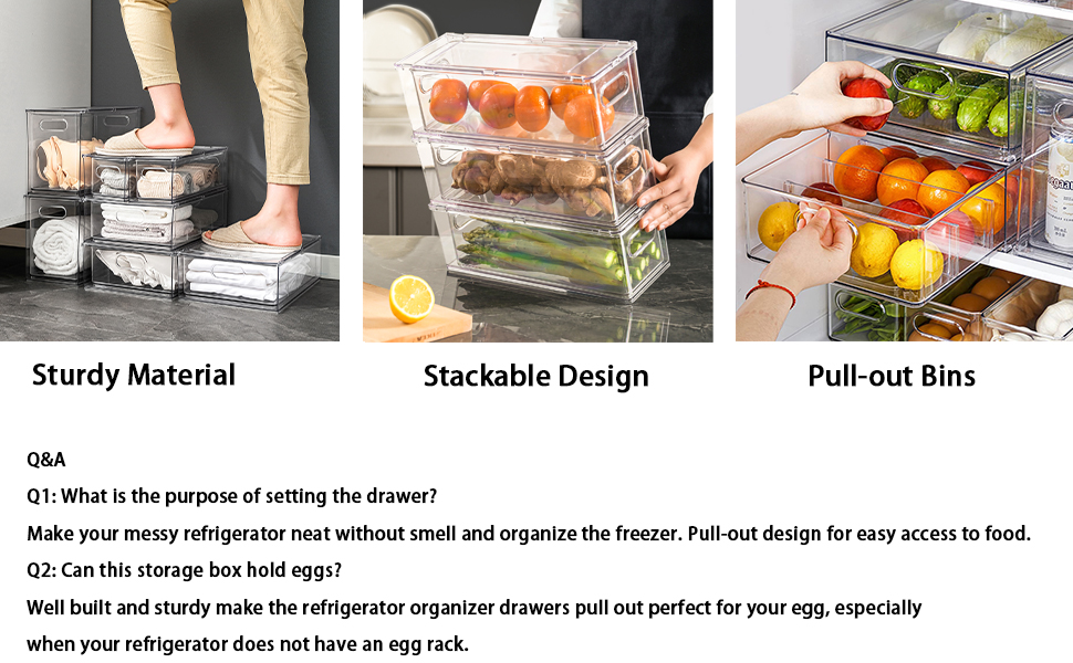 Stackable Refrigerator Organizer Bins Pull-Out Drawers