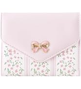 Sunwel Fashion Floral Prints Wallet with Pink Bow Small Bifold Wallet with Zipper Coin Pouch Card...