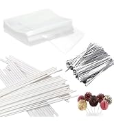 Basquei Cake Pop Sticks 6 Inches, Cake Pop Bags (3.9"X4.7"), Silver Metallic Twist Ties, 300 Pcs ...