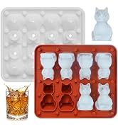 Wilewir 3D Cat Ice Cube Mold with Lid for Whiskey, 8-Cavity Silicone Cat Shapes Ice Cube Tray for...