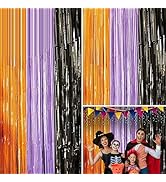 3 Pack Halloween Foil Curtains Black Orange Purple Fringe Curtains Halloween Fringe Backdrop Meta...