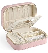 NGVRC Genuine Leather Travel Jewelry Organizer Case with Mirror for Women, Small Mini Portable Je...