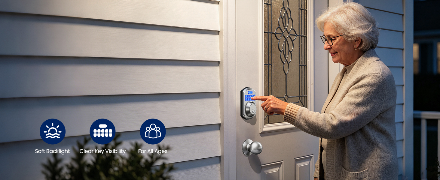 digital door lock with backlit keypad for night use, easy entry in darkness for home