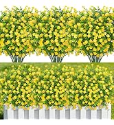 Besteek 24 Bundles Artificial Flowers for Outdoors, Faux Plastic Flowers UV Resistant Fake Greene...