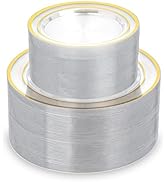 QualQuot 200PCS Clear Plastic Plates with Gold Rim, Disposable Heavy Duty Plastic Plate, 100 Dinn...