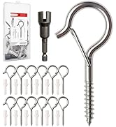 Foundrain 304 Stainless Steel 12 PCS 2 Inch Screw Eye Hooks with Locking Latch for Hanging String...