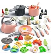 Bruvoalon 67Pcs Kids Play Kitchen Toys Set, Toddlers Pretend Cooking Playset Acccessories with Po...