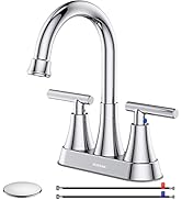 Hurran 4 inch Bathroom Faucets with Pop-up Drain and 2 Supply Hoses, Stainless Steel Lead-Free 2-...