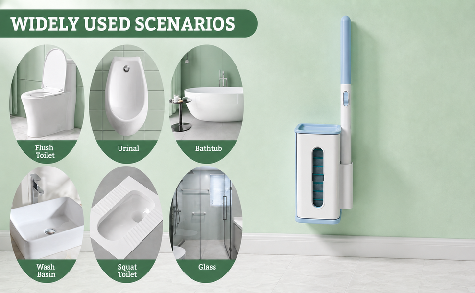 Wall-hung toilet brush with storage, multi-scene use