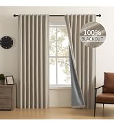 CUCRAF 100% Blackout Natural Linen Curtains 84 Inch Length 2 Panels Set, Back Tab/Rod Pocket Curt...