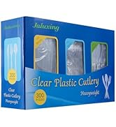 JALUXING Cutlery Set Plastic Utensils Clear Forks Spoons Knives Disposable Silverware Heavyweight...