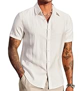 COOFANDY Men's Linen Shirts Short Sleeve Casual Button Down Shirts Beach Summer Wedding Tops