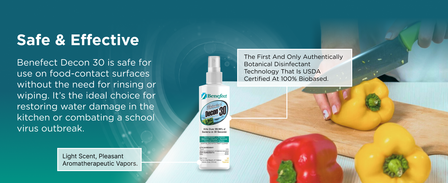 Benefect Botanical Disinfectant is Safe & Effect for food contact surfaces