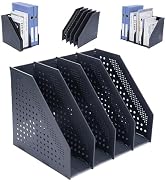 FRETONBA Collapsible Magazine File Holder with 4 Vertical Compartments Foldable Binder Holder for...