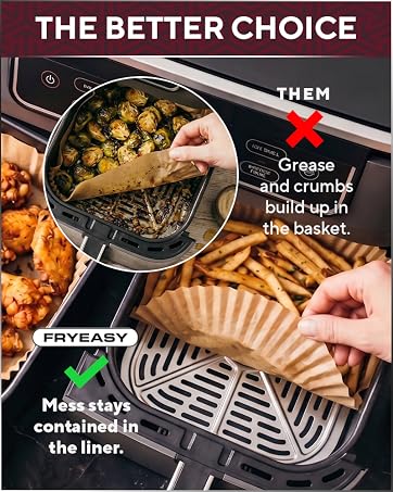 FryEasy air fryer liner helps prevent grease and crumb buildup for easier cleanup.