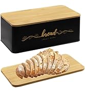 Holismo Bread Box with Bamboo Cutting Board Lid, Metal Bread Box for Kitchen Counter, Small Bread...
