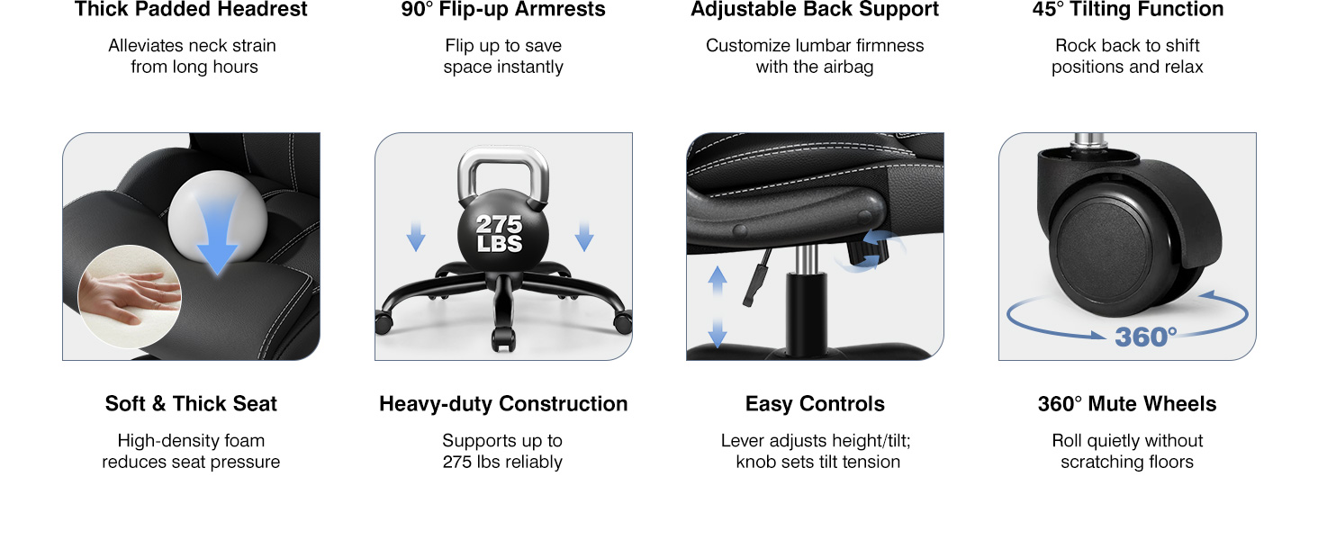 Ergonomic Office Chair Desk Computer Chair Leather High Back Executive Chairs with Adjustable Lumbar