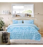 Holawakaka Light Blue Waterfall Ruffle Comforter Set Twin Size Multi-Layers Ruffled Shabby Chic 3...
