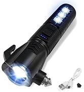 GEEBONFLUGENS Black Emergency Car Flashlight - 2000 Lumen Dual Light 4-Level Battery Indicator Wi...
