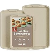 Bakken Swiss Cookie Sheet 3 Piece Set - Non-Stick, Stackable Baking Pans, White marble Deluxe Cer...