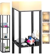 FOLKSMATE LED Shelf Floor Lamp with USB Charging Ports,Type C Port & Power Outlet, 3 Way Dimmable...