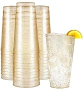 R-kay 16 oz Gold Glitter Plastic Cups For Party - 50 Pack Gold PLastic Cups - Hard Disposable Cup...