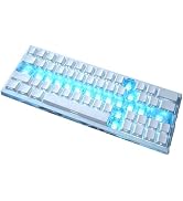 JSJT Forged Carbon-Look White Keycaps, Side-Printed Cherry Profile Transparent Blue Sword-Themed ...