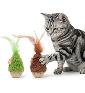 Kidsreer 2 Pack Cat Feather Toys Wooden Tumbler - Interactive Self-Righting Wobble Plush Stuffed ...