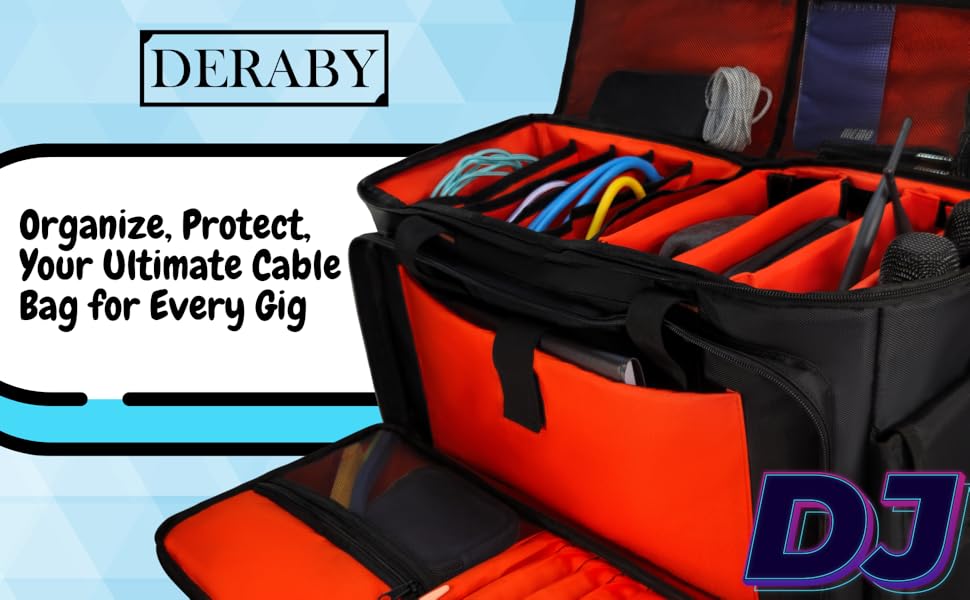 DJ Cable File Bag Detachable Dividers Padded Bottom Travel Gig Organizer Gear Sound Equipment Laptop