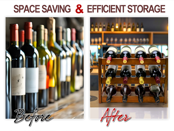 Bamboo Wine Rack, 3-Tier 12 Bottles Wine Storage Cabinet Shelf, Natural Wine Racks Countertop