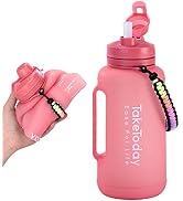 TakeToday 68 oz Collapsible Water Bottles With Straw, Half Gallon Water Bottle With Motivational ...