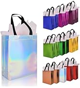 cabzymx 18 Pcs Multicolor Small Gift Bags Bulk, 8 x 3.9 x 9.8 In Glossy Non-woven Party Bags, Reu...
