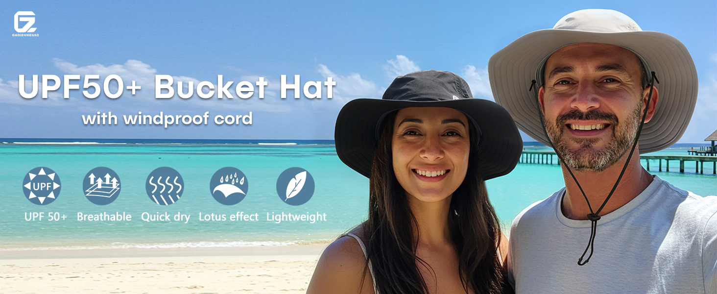 UPF 50+ UV Protection Bucket Hat with Windproof Strap Breathable Sun Hat for Fishing Hiking Outdoor