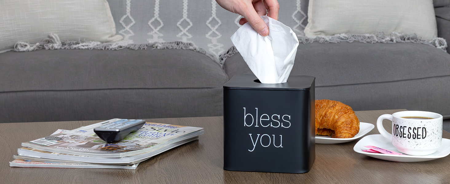 Enamelware Square Tissue Box Cover (Black) Auldhome B0BLP5SZ28