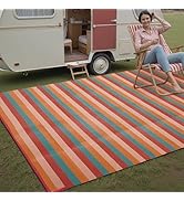 PureCozy Outdoor Waterproof Patio Rug 6x9 Plastic Straw Reversible Outside Orange Red Colorful St...