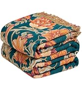Wzvzss Boho Throw Blanket - 100% Cotton Ultra Soft Muslin Blanket, 60"x80" Lightweight Floral Bir...